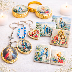 Llaveros, Imanes, Cajas para Hostia